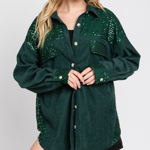 NEW SEWN and SEEN CORDUROY SEQUIN SHIRT SHACKET (2-colors) SM-LG HOLIDAY party - Picture 1 of 11